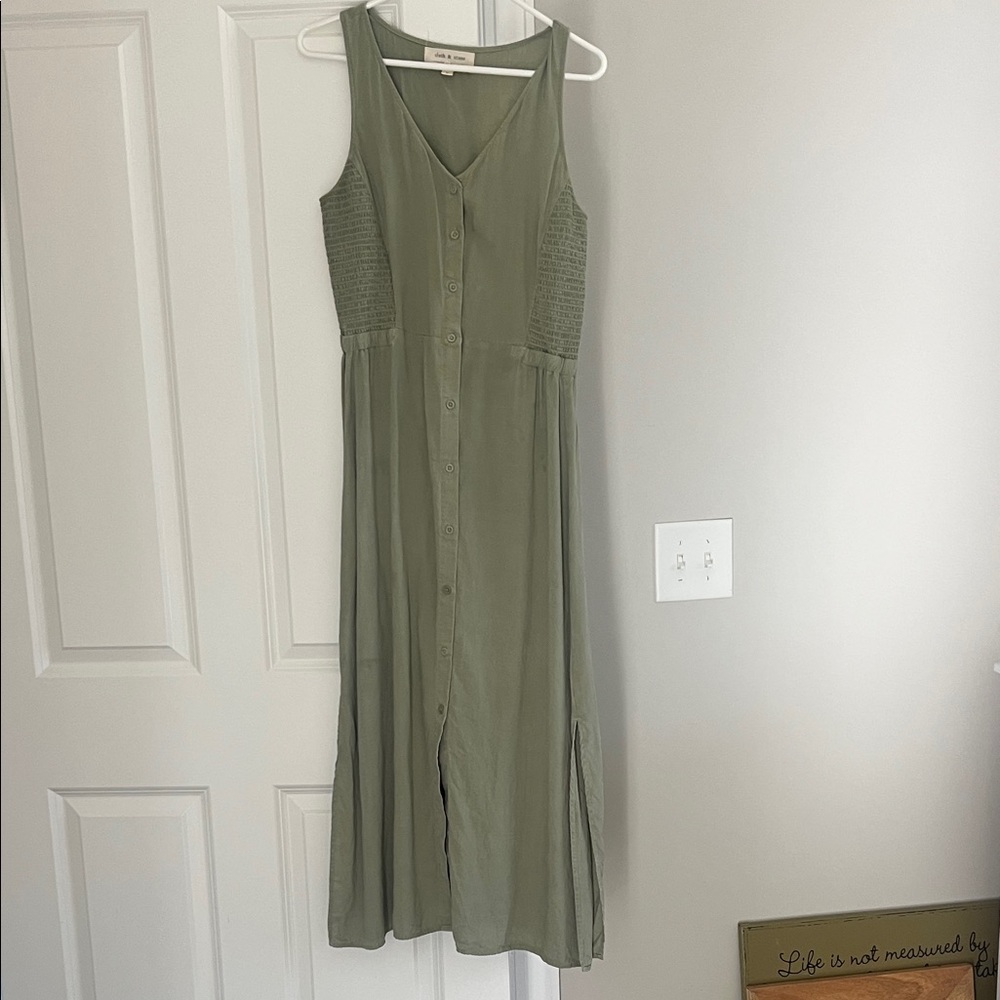 cloth & stone Olive Green Button-Front Maxi Dress